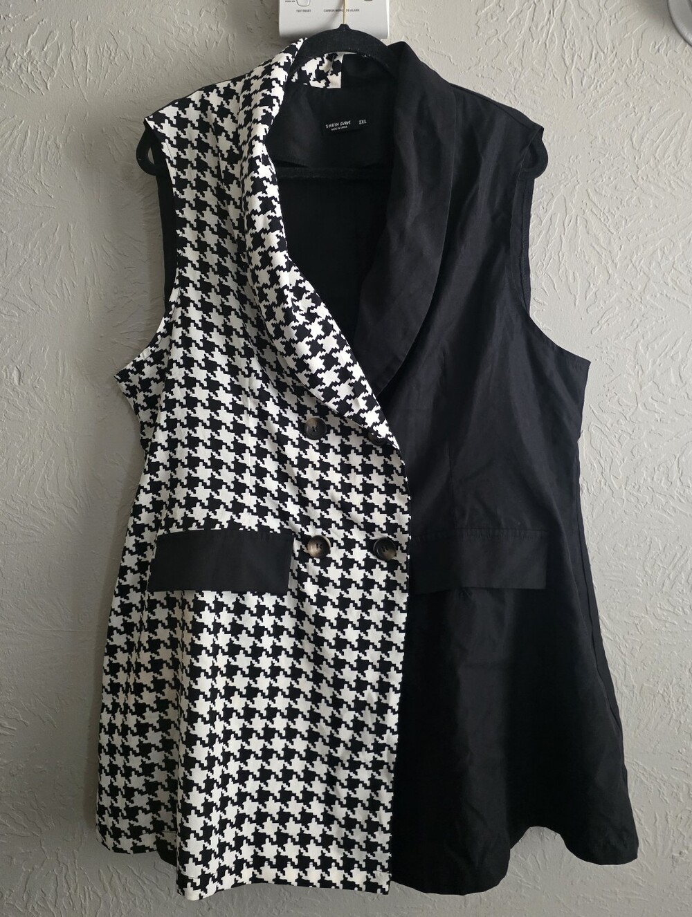 SHEIN Curve Plus Houndstooth Print Double Breasted Blazer Vest 2xl